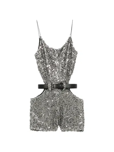 Vestiaire D'un Oiseau Libre 시퀸 장식 컷아웃 점프수트 In Silver