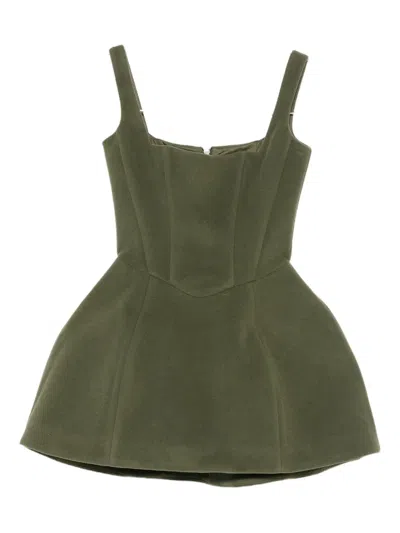 Vestiaire D'un Oiseau Libre Square-neck Flared Mini Dress In Green