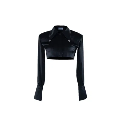 Vestiaire D'un Oiseau Libre Women's Black Cropped Shirt With Collar Tips