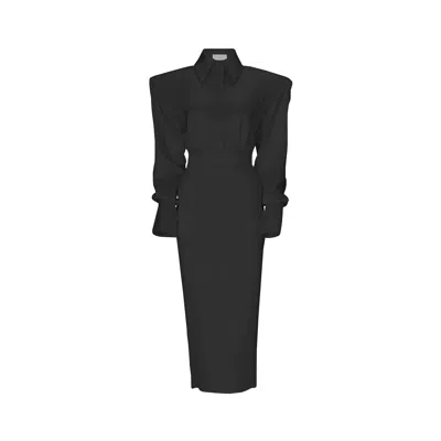 Vestiaire D'un Oiseau Libre Women's Black Midi Corset Silk Dress