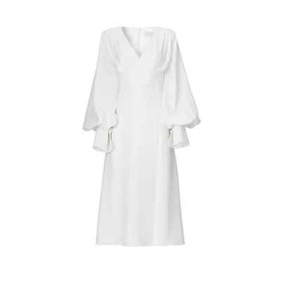 VESTIAIRE D'UN OISEAU LIBRE WOMEN'S WHITE FRONT SLIT MIDI DRESS