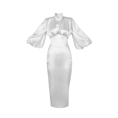 Vestiaire D'un Oiseau Libre Women's White Midi Corset Silk Dress
