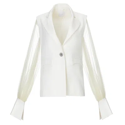 Vestiaire D'un Oiseau Libre Women's White Organza Sleeves Wool Jacket