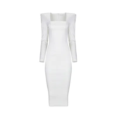 Vestiaire D'un Oiseau Libre Women's White Padded Shoulders Midi Dress