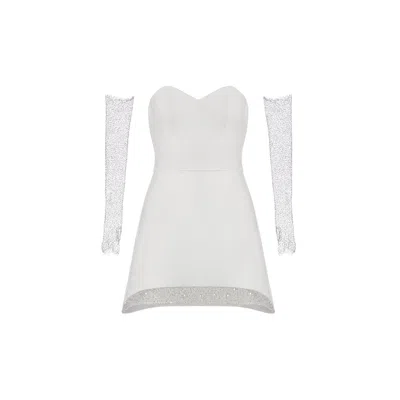 Vestiaire D'un Oiseau Libre Women's White Sequined Gloves Mini Dress