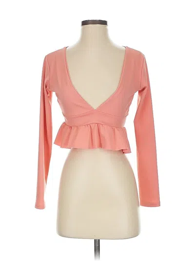 Pre-owned Vestidos Long Sleeve Top Pink Plunge Neckline Tops