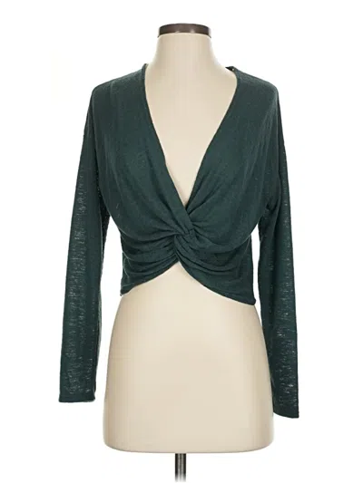 Pre-owned Vestique Long Sleeve Top Green Plunge Neckline Tops