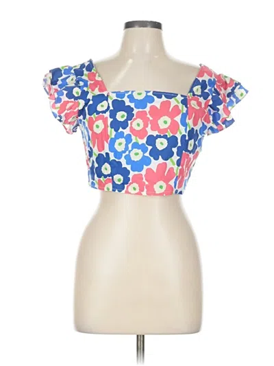 Pre-owned Vestique Short Sleeve Top Blue Sweetheart Neckline Tops