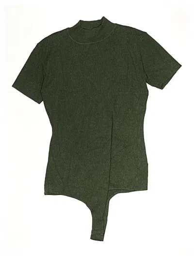 Pre-owned Vestique Short Sleeve Top Green Mock Neckline Tops
