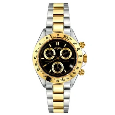 Pre-owned Vetania Grand Prix Swiss Quartz Chrono Men's Two-tone St. Steel Blk Dial Watch In Dark Sea Green