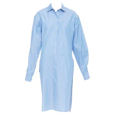 Pre-owned Vetements 2016 Runway Blue White Striped Cotton Blend Asymmetric Shirt Dress S