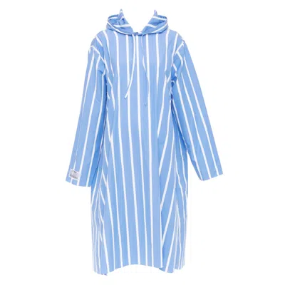 Pre-owned Vetements 2018 Blue White Stripe Oversized Hooded Cotton Poplin Poncho Dress Xs