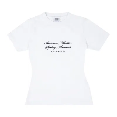 Pre-owned Vetements 4 Seasons Embroidered Logo Fitted T-shirt 'white' | Women's Size S