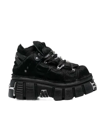 Vetements 75mm Platform Leather Trainers In Black