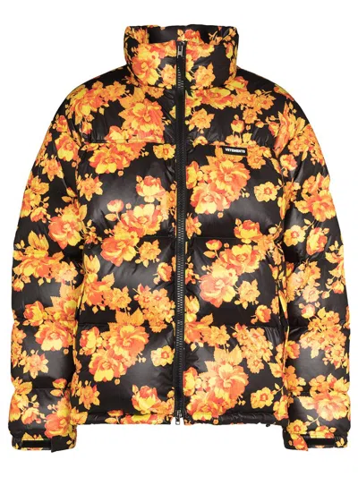Vetements Acid Flower Puffer Jacket In Brown