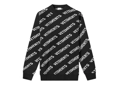 Pre-owned Vetements Allover Logo Crew Sweat In Black/white