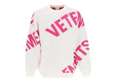 Pre-owned Vetements Allover Maxi Logo Crew Sweat In White/pink In Multi