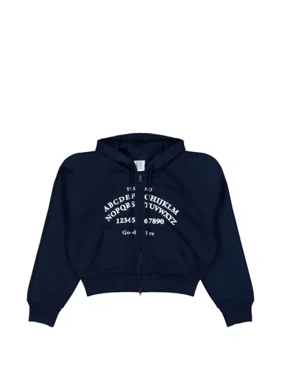 Vetements Alphabet-print Zip-up Hoodie In Blue