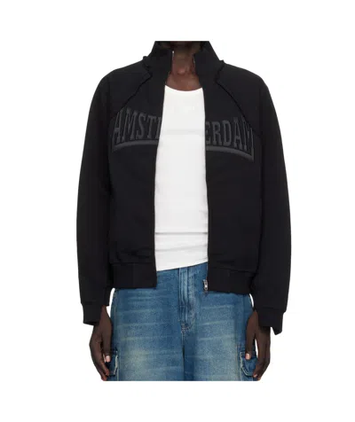 Vetements 'amsterdam' Patch Zip-up Sweatshirt In Black