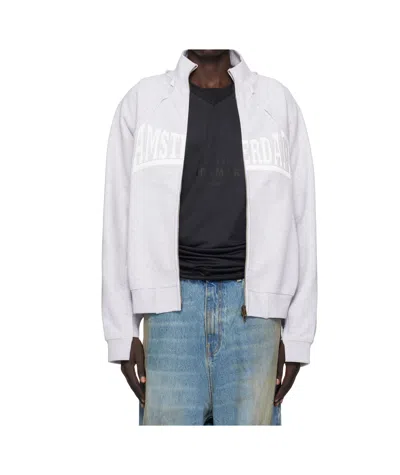 Vetements 'amsterdam' Zip-up Patch Sweatshirt In Gray