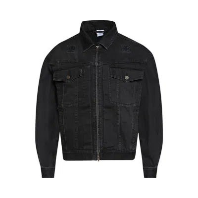 Pre-owned Vetements Applique Biker Cross Zip Denim Jacket 'washed Black' | Men's Size M