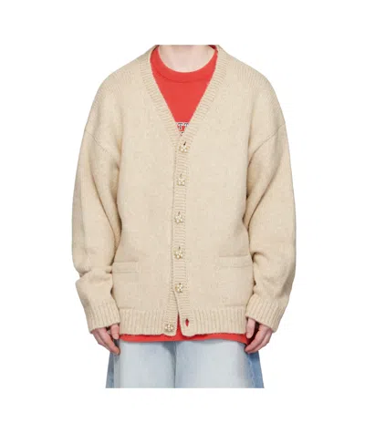 VETEMENTS BEIGE CLASSIC PEARL BUTTON CARDIGAN