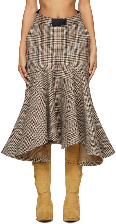 Vetements Beigh Godet Midi Skirt In Beige Houndstooth