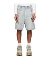 Vetements Blue Trashed Denim Shorts In White