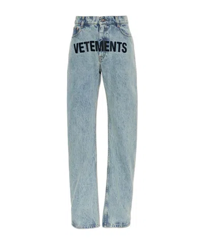 Vetements Logo-embroidered Jeans In Blue