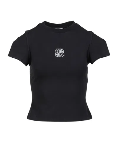 Vetements Biker Cross Logo Front Sleeve T-shirt In Black