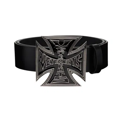 Pre-owned Vetements Biker Cross Logo Jumbo Belt 'black' | Men's Size Xxxs