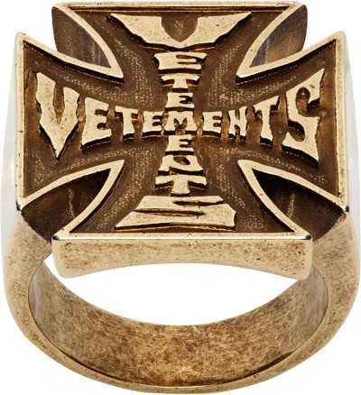 Vetements Biker Cross Logo Ring In Gold
