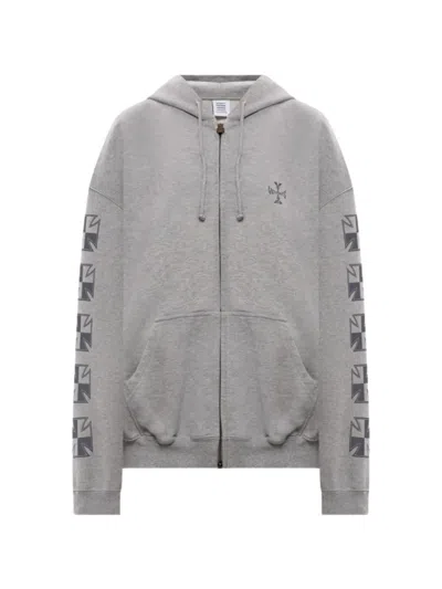 Vetements Biker Cross Sleeves Zip-up Cotton Hoodie In Gray