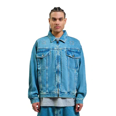 Vetements Biker Crosses Zip Denim Jacket Blue In Neutral