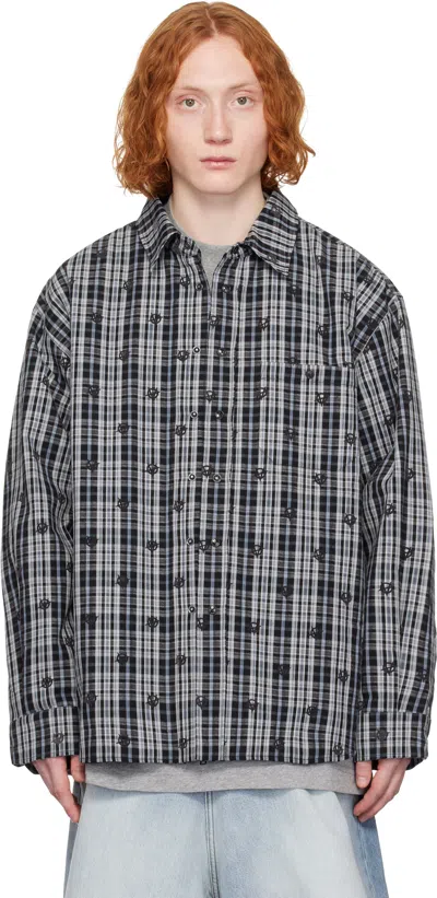 Vetements Black & Blue Padded Flannel Overshirt In Blue Check
