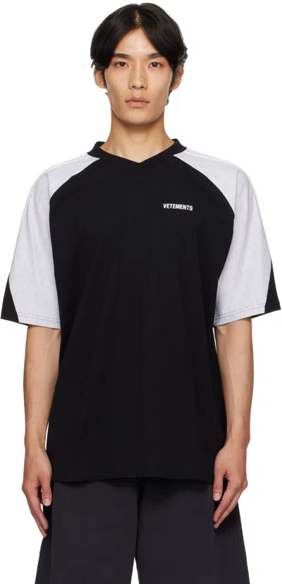 VETEMENTS BLACK & GRAY CUT-UP V-NECK T-SHIRT