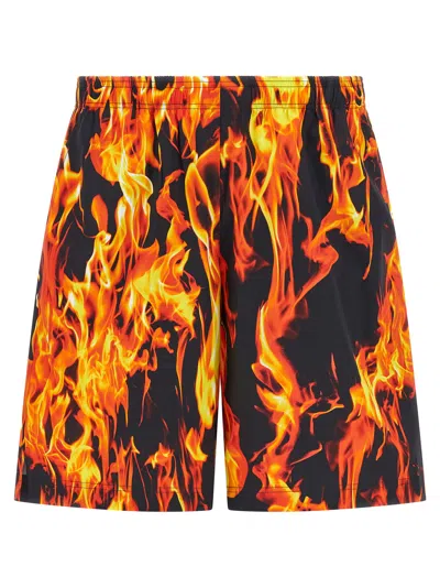 VETEMENTS BLACK & ORANGE FIRE BERMUDA SHORTS