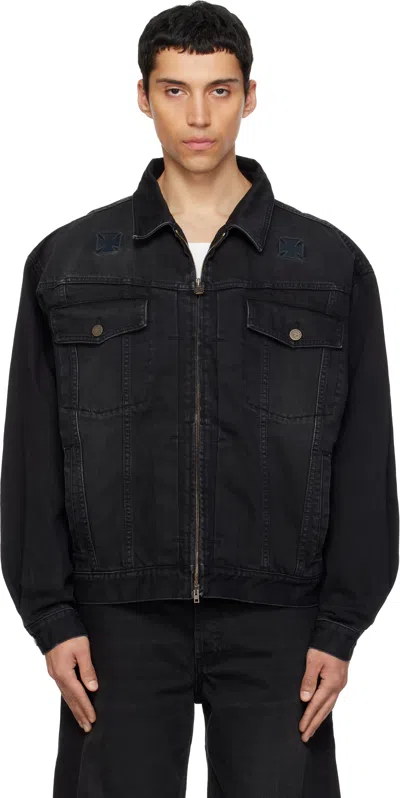 Vetements Black Appliqué Biker Crosses Zip Denim Jacket