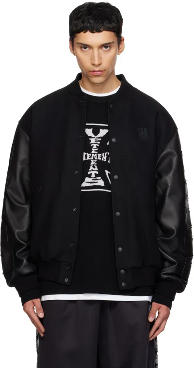 Vetements Black Biker Cross Embroidered Varsity Bomber Jacket