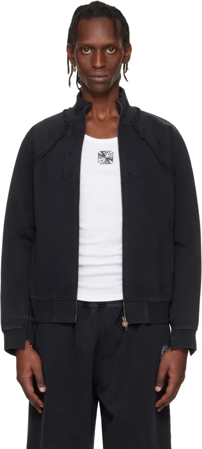 Vetements Black Biker Cross Fitted Zip-up Track Jacket In Animal Print