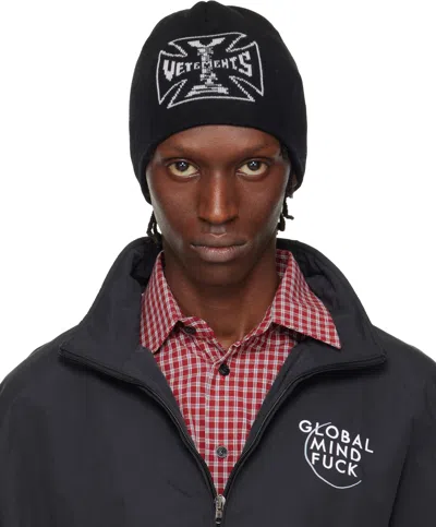 Vetements Black Biker Cross Logo Beanie