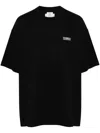 VETEMENTS BLACK COTTON T-SHIRT WITH EMBROIDERED LOGO