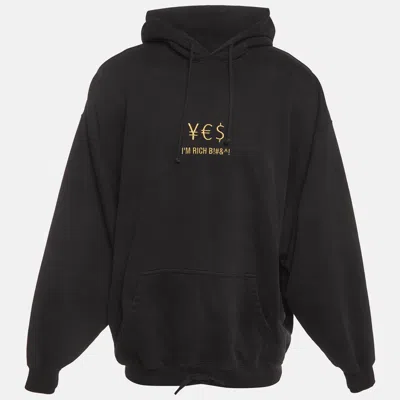 Pre-owned Vetements Black Currency Embroidered Cotton Knit Hoodie Xs
