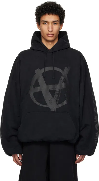 Vetements Black Double Anarchy Cropped Boxy Hoodie