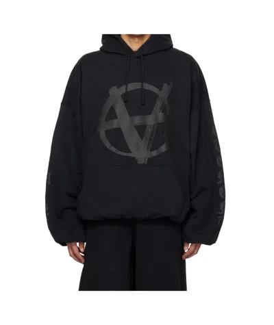 Vetements Black Double Anarchy Cropped Boxy Hoodie