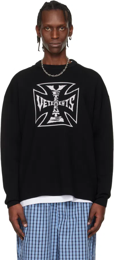 Vetements Black Double Biker Cross Logo Sweater