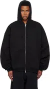 Vetements Black Embroidered Logo Oversized Zip-up Hoodie In Black