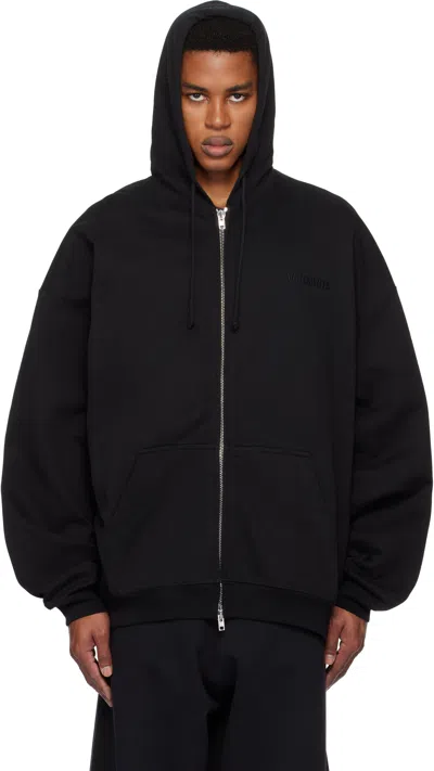 Vetements Black Embroidered Logo Oversized Zip-up Hoodie