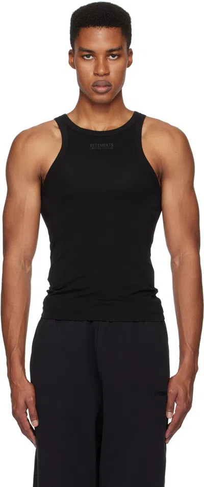 Vetements Black Embroidered Logo Tank Top