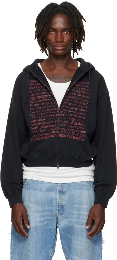 Vetements Text-print Zip-up Hoodie In Black